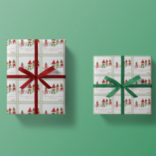 Cute green&red village in the snow at Christmas Wrapping Paper