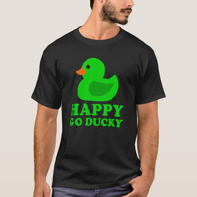Cute Green Rubber Duck Lucky Go Ducky Pun T-Shirt (Front)