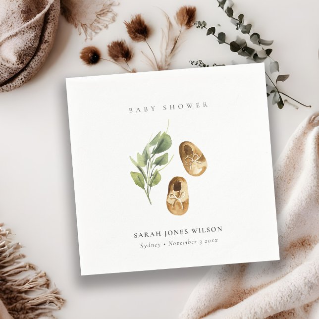 Cute Green Rust Orange Shoes Foilage Baby Shower Napkins (Creator Uploaded)