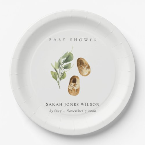 Cute Green Rust Orange Shoes Foliage Baby Shower Paper Plates