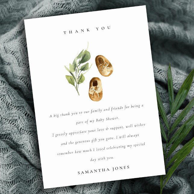 Cute Green Rust Orange Shoes Foliage Baby Shower Thank You Card (Creator Uploaded)