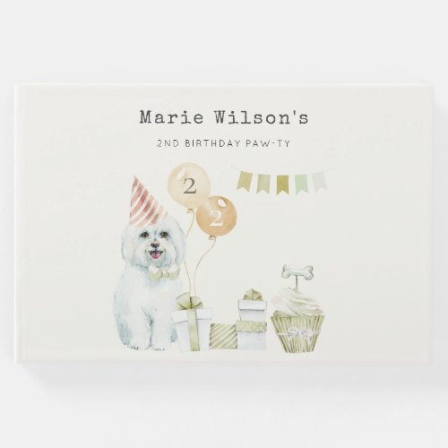 Cute Green Rust Party Puppy Dog Any Age Birthday Guest Book