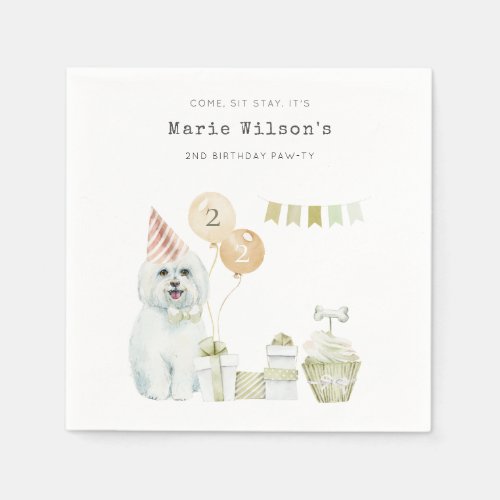 Cute Green Rust Party Puppy Dog Any Age Birthday Napkins