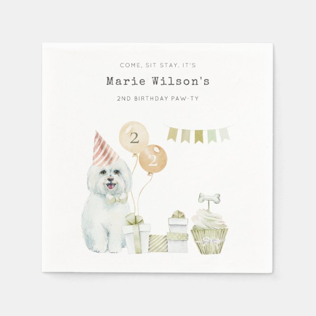 Cute Green Rust Party Puppy Dog Any Age Birthday Napkins (Front)