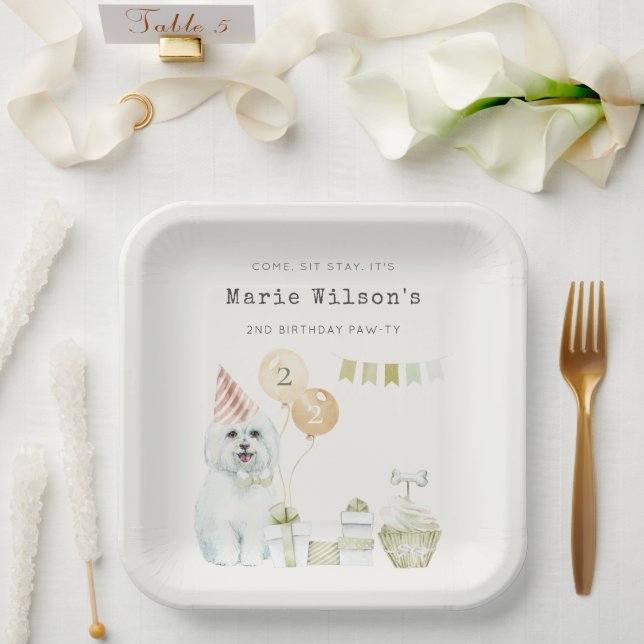 Cute Green Rust Party Puppy Dog Any Age Birthday Paper Plates (Wedding)