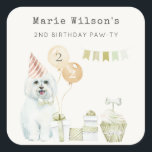 Cute Green Rust Party Puppy Dog Any Age Birthday Square Sticker<br><div class="desc">For any further customisation or any other matching items,  please feel free to contact me at yellowfebstudio@gmail.com</div>