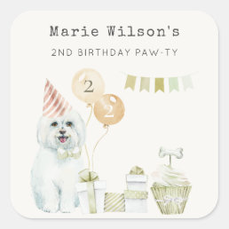 Cute Green Rust Party Puppy Dog Any Age Birthday Square Sticker
