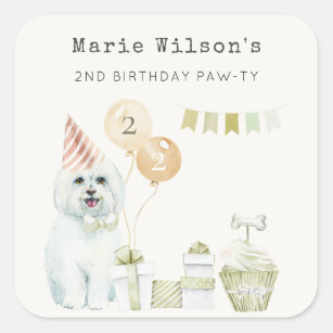 Cute Green Rust Party Puppy Dog Any Age Birthday Square Sticker