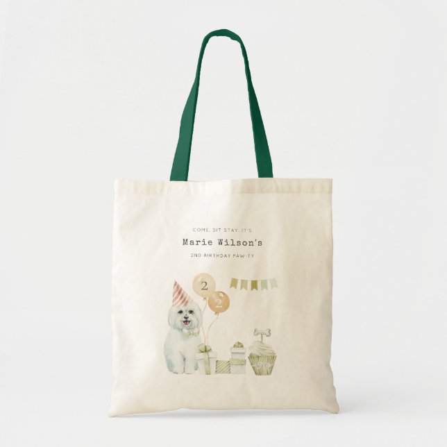 Cute Green Rust Party Puppy Dog Any Age Birthday Tote Bag (Front)