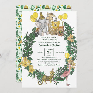 Cute Green Safari Animals Couples Baby Shower Invitation