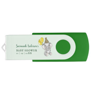 Cute Green Safari Elephant Baby Shower Photography Flash Drive