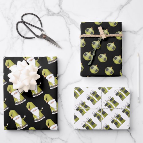 Cute Green Santa Gnome Ornaments  Christmas Gift Wrapping Paper Sheets