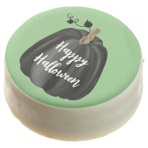 Cute Green Script Pumpkin Happy Halloween Chocolate Covered Oreo