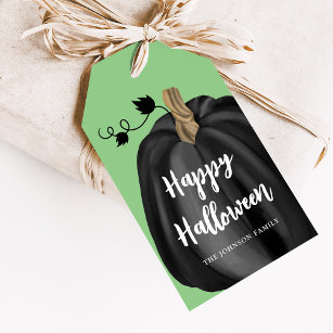 Cute Green Script Pumpkin Happy Halloween  Gift Tags