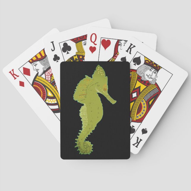 Cute Green Sea horse Poker Cards (Back)