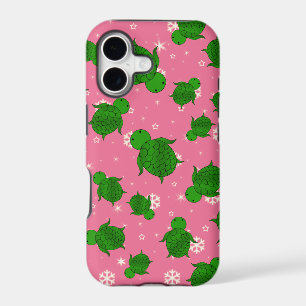Cute green sea turtle christmas pink snowflakes iPhone 17 case