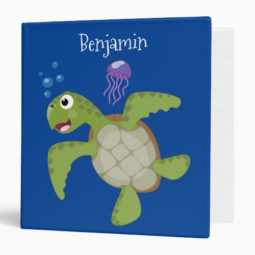 Cute green sea turtle happy cartoon illustration 3 ring binder