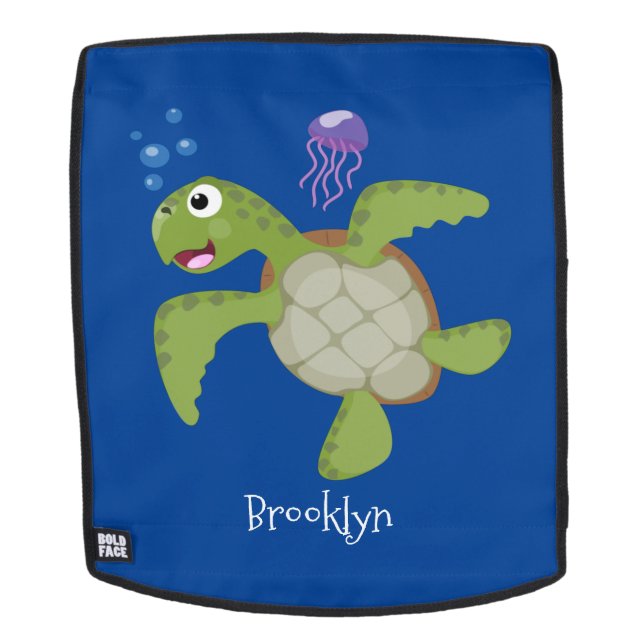 Cute green sea turtle happy cartoon illustration backpack (Removable Face)