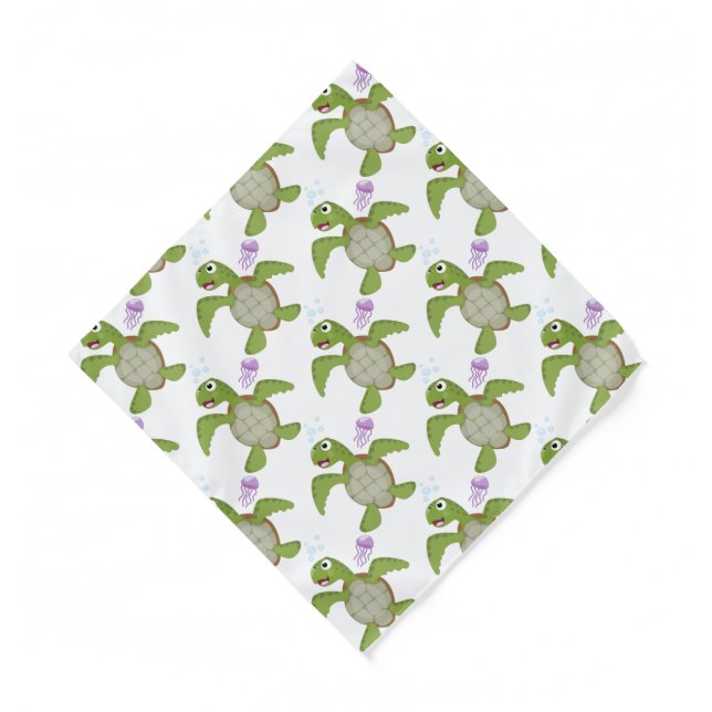 Cute green sea turtle happy cartoon illustration bandana (Front)
