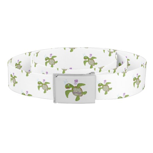 Cute green sea turtle happy cartoon illustration belt