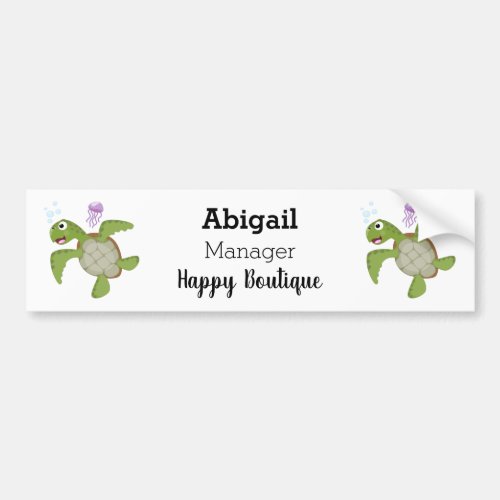 Cute green sea turtle happy cartoon illustration bumper sticker