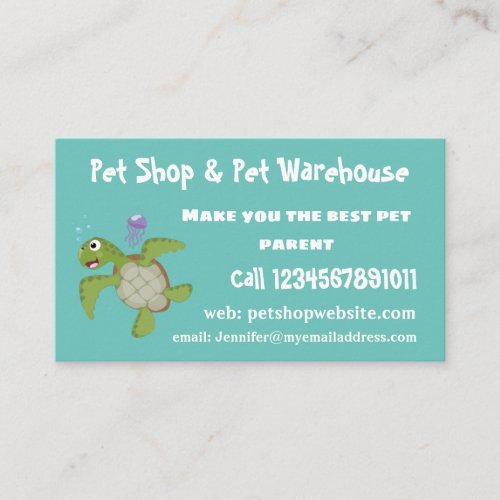 Cute green sea turtle happy cartoon illustration business card