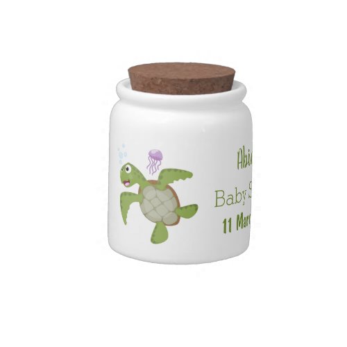 Cute green sea turtle happy cartoon illustration candy jar