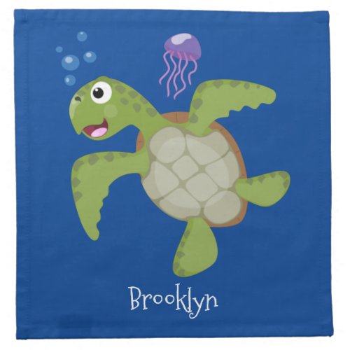 Cute green sea turtle happy cartoon illustration cloth napkin