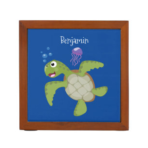 Cute green sea turtle happy cartoon illustration desk organizer