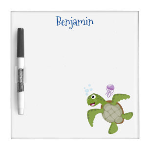 Cute green sea turtle happy cartoon illustration dry erase board