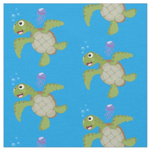 Cute green sea turtle happy cartoon illustration fabric