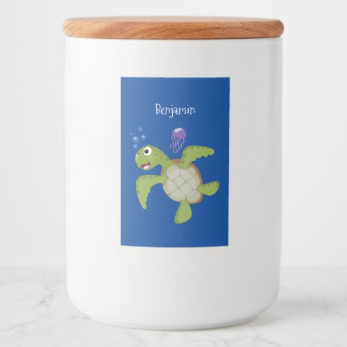 Cute green sea turtle happy cartoon illustration food label