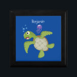 Cute green sea turtle happy cartoon illustration gift box<br><div class="desc">This happy green sea turtle is blowing bubbles! Drawn in cute cartoon illustration style.</div>