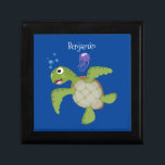 Cute green sea turtle happy cartoon illustration gift box<br><div class="desc">This happy green sea turtle is blowing bubbles! Drawn in cute cartoon illustration style.</div>
