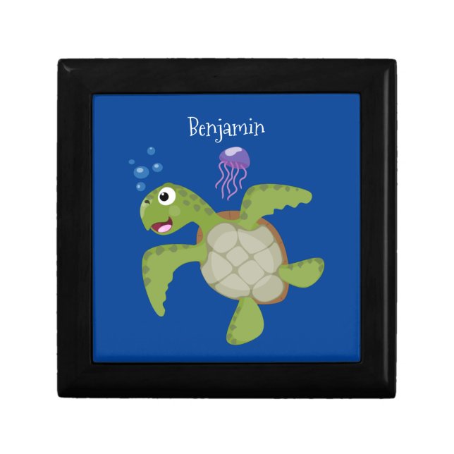 Cute green sea turtle happy cartoon illustration gift box (Front)