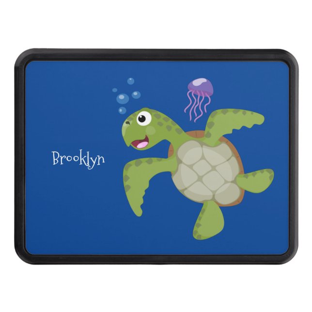 Cute green sea turtle happy cartoon illustration hitch cover (Front)