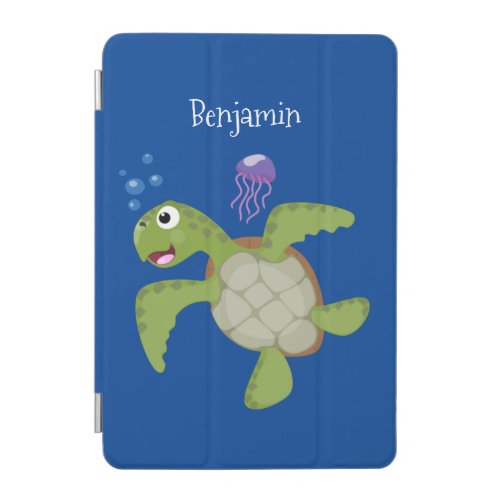 Cute green sea turtle happy cartoon illustration iPad mini cover