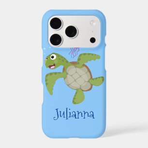 Cute green sea turtle happy cartoon illustration iPhone 17 pro case