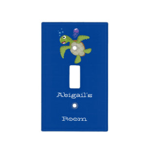 Cute green sea turtle happy cartoon illustration light switch cover