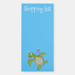 Cute green sea turtle happy cartoon illustration magnetic notepad