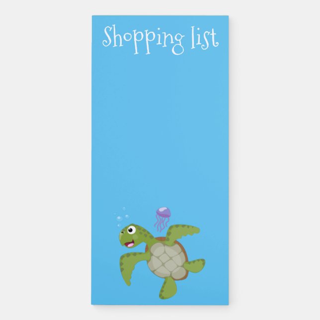 Cute green sea turtle happy cartoon illustration magnetic notepad (Front)