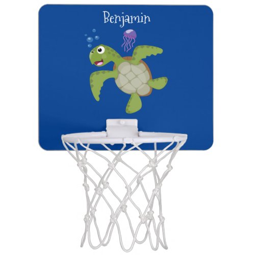 Cute green sea turtle happy cartoon illustration mini basketball hoop