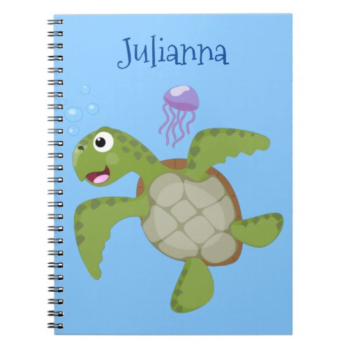 Cute green sea turtle happy cartoon illustration notebook