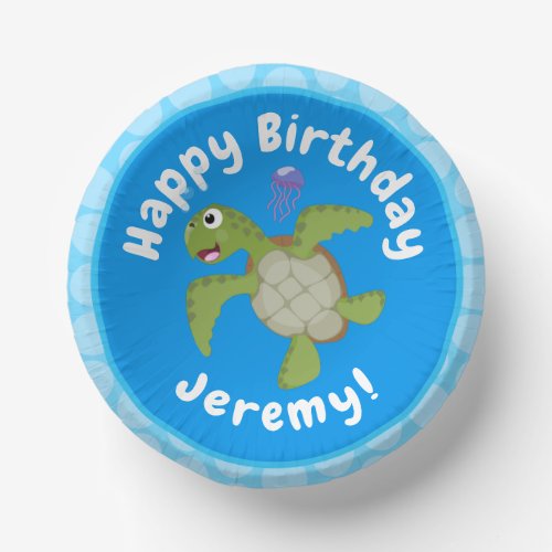 Cute green sea turtle happy cartoon illustration paper bowls