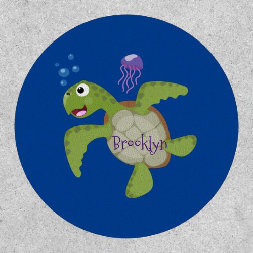 Cute green sea turtle happy cartoon illustration patch