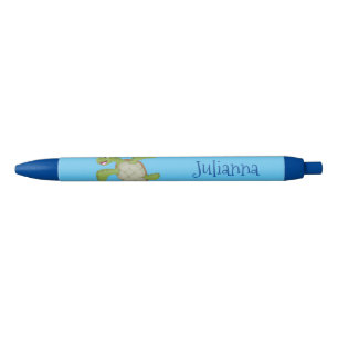Cute green sea turtle happy cartoon illustration pen