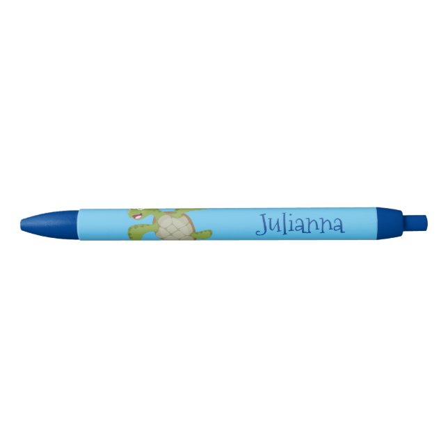 Cute green sea turtle happy cartoon illustration pen (Front)