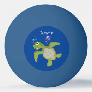Cute green sea turtle happy cartoon illustration ping pong ball