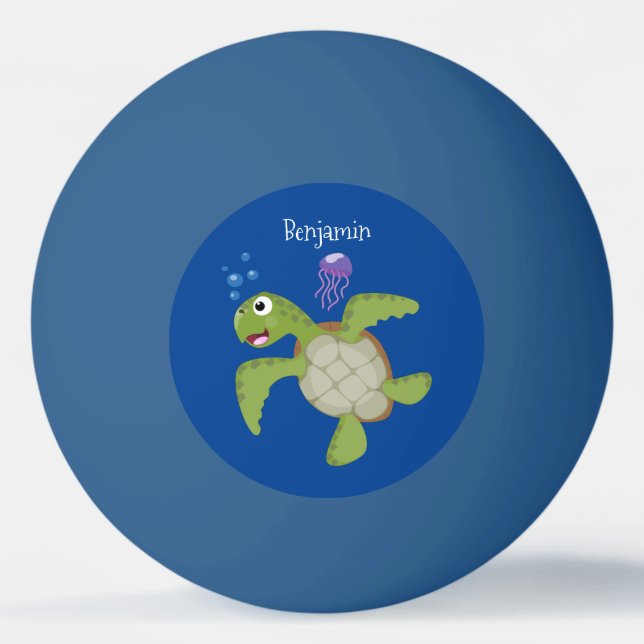 Cute green sea turtle happy cartoon illustration ping pong ball (Front)