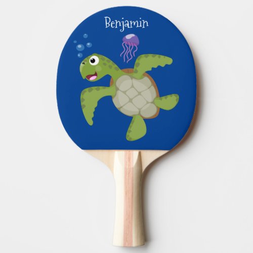 Cute green sea turtle happy cartoon illustration ping pong paddle